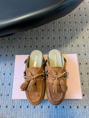 MIUMIU 26S MULES IN CARAMEL BROWN SUEDE
