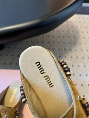 MIUMIU 26S MULES IN OLIVE BROWN SUEDE