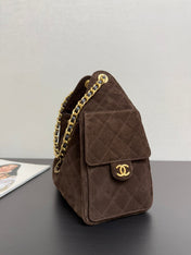 CHANEL 25S HOBO BAG 40 CM IN DARK BROWN SUEDE WITH GOLD HARDWARE