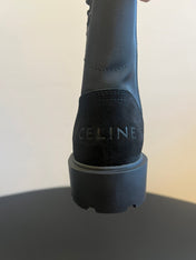 CELINE 26S LACE-UP ANKLE BOOTS IN BLACK SUEDE AND FABRIC