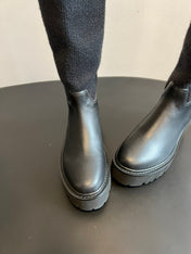 CELINE 26S HIGH-TOP BOOTS 60 MM IN BLACK CALFSKIN AND WOOL