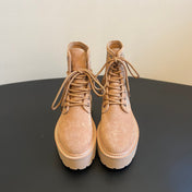 CELINE 26S MARGARET COMBAT BOOT 45 MM IN SAND BEIGE CANVAS AND SUEDE
