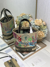 DIOR 26S BOOK TOTE BAG 25 IN MUTICOLOR RAFFIA STYLE 1