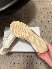 CELINE 26S RACER SNEAKERS IN WHITE SUEDE AND BEIGE GRAY FABRIC