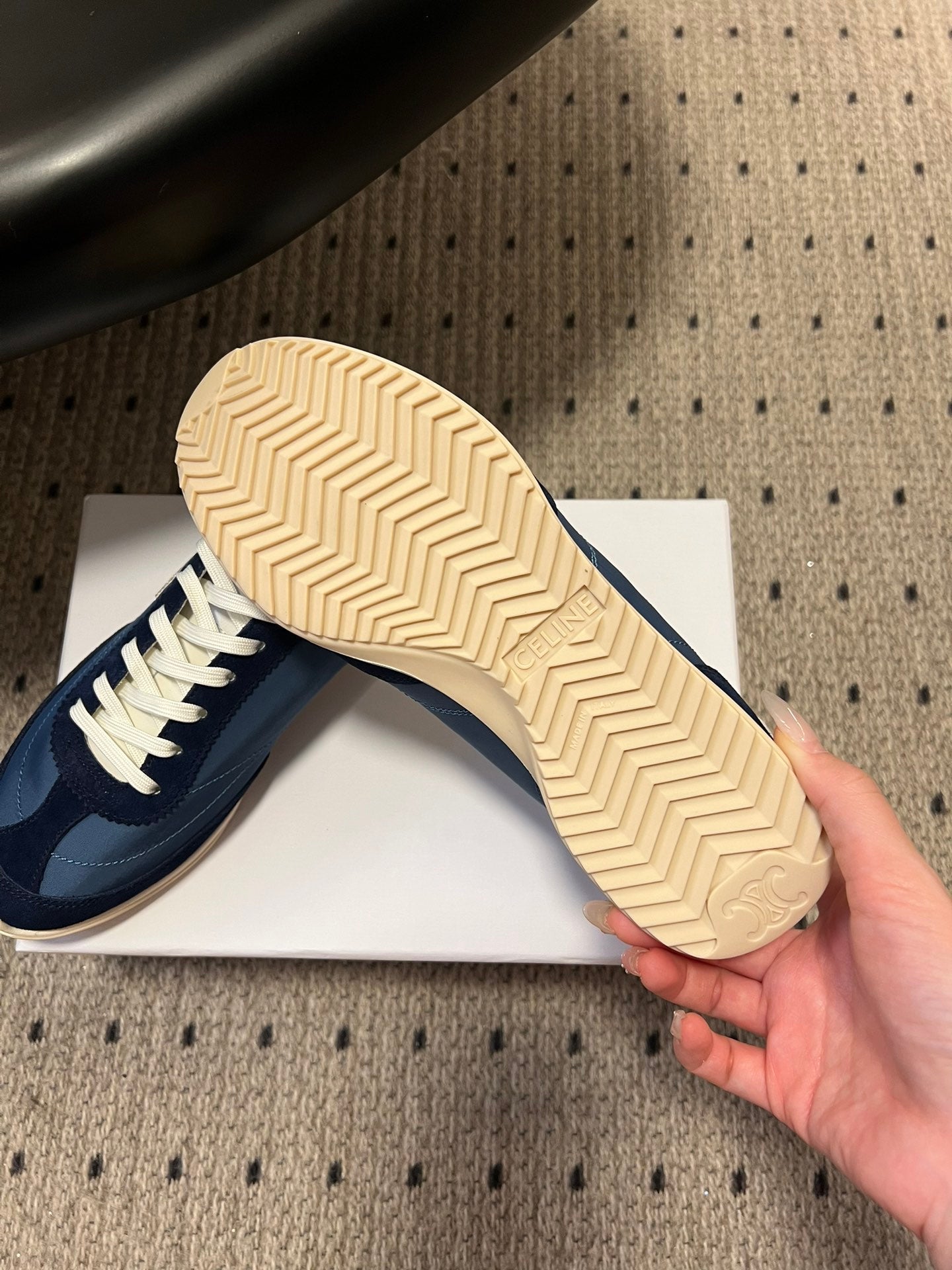 CELINE 26S RACER SNEAKERS IN NAVY BLUE FABRIC AND SUEDE