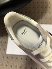 CELINE 26S RACER SNEAKERS IN CREAM WHITE FABRIC AND GRAY SUEDE