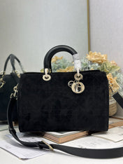 DIOR 26S CANNAGE GRANVILLE BAG 34 IN BLACK SUEDE