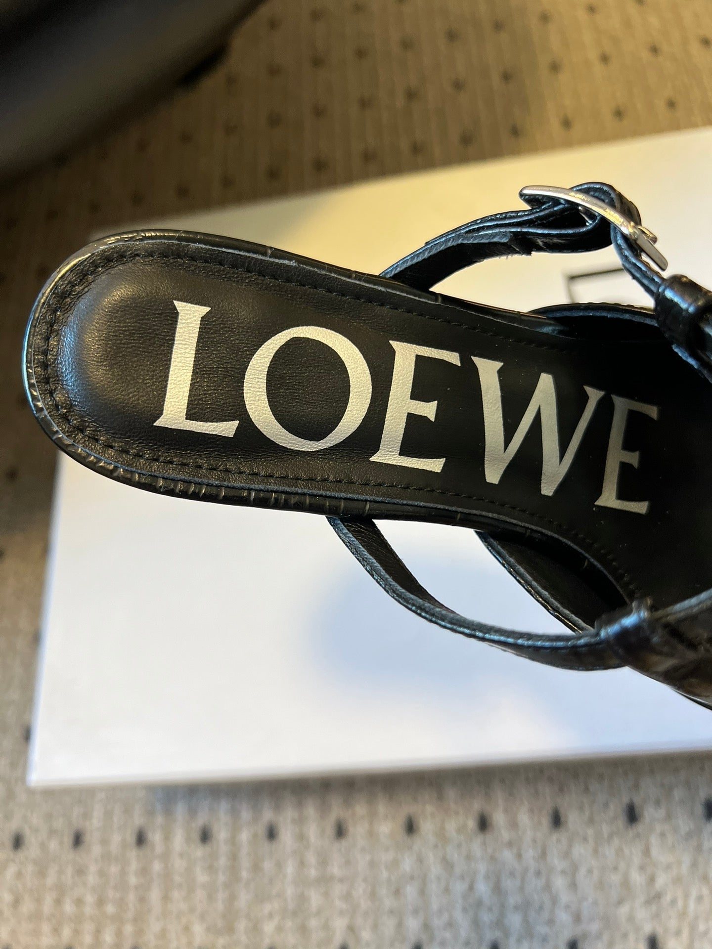 LOEWE 26S ONDA MULE 45MM IN BLACK EMBOSSED CROCODILE CALFSKIN