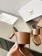 THE ROW 26S HEELED THONG MULES 60MM IN BROWN CALFSKIN