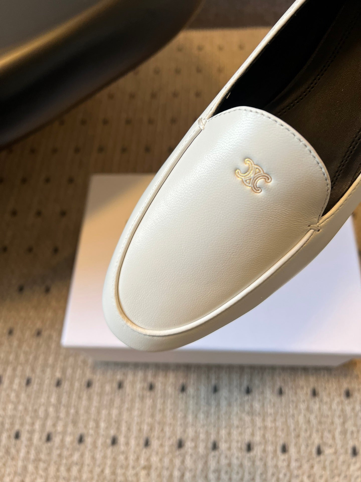 CELINE 26S FLAT LOAFERS IN WHITE LAMBSKIN