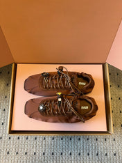 MIUMIU 26S SNEAKERS IN CHOCOLATE BROWN PLUME SATIN
