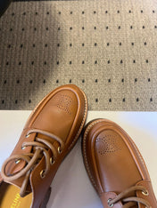 CELINE 26S LACE-UP LOAFERS IN BROWN CALFSKIN