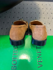 BOTTEGA VENETA 26S LOAFERS IN BROWN SUEDE WITH GOLD HARDWARE