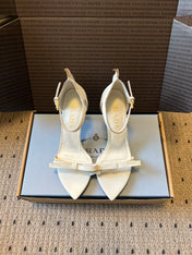 PRADA 26S POINTED-TOE STRAPPY HIGH-HEEL SANDALS 80MM IN WHITE CALFSKIN