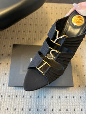 YSL 26S HEELED SANDALS 100 MM IN BLACK FABRIC