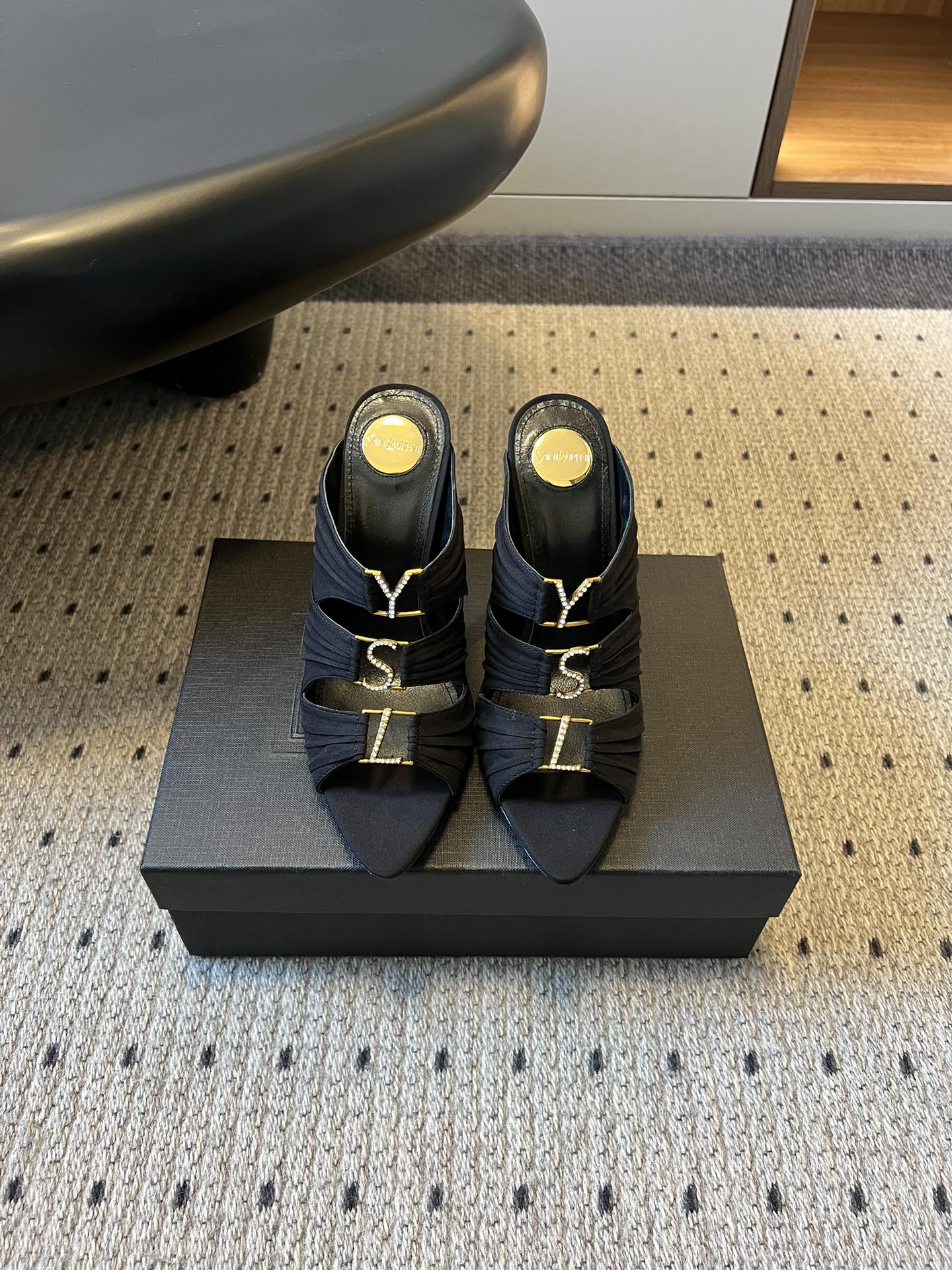 YSL 26S HEELED SANDALS 100 MM IN BLACK FABRIC