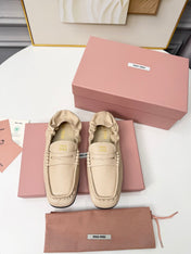 MIUMIU 26S RUCHES LOAFERS IN BEIGE LAMBSKIN