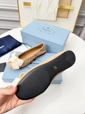PRADA 26S BALLERINA FLATS IN NUDE LAMBSKIN WITH BOW