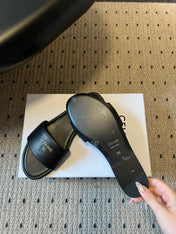 CELINE 26S FLAT SLIDES IN BLACK LAMBSKIN