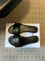 CELINE 26S FLAT SLIDES IN BLACK LAMBSKIN