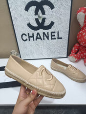 CHANEL 26S ESPADRILLE LOAFERS IN TAN BROWN CALFSKIN WITH ROPE SOLE