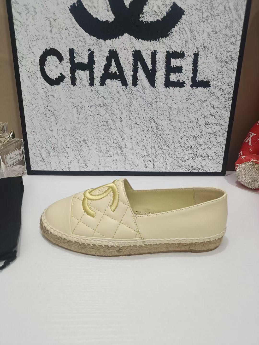 CHANEL 26S ESPADRILLE LOAFERS IN BEIGE CALFSKIN WITH ROPE SOLE