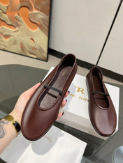 THE ROW 26S BALLET FLATS IN DARK BROWN CALFSKIN