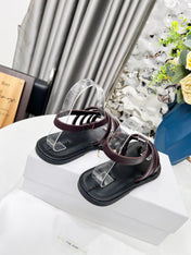 THE ROW 26S MINIMAL STRAPPY FLAT SANDALS IN WINE RED CALFSKIN