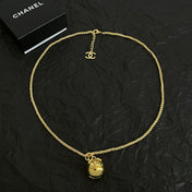 CHANEL 26S DOUBLE C LOGO SPHERE PENDANT CHAIN NECKLACE IN GOLD METAL 630892