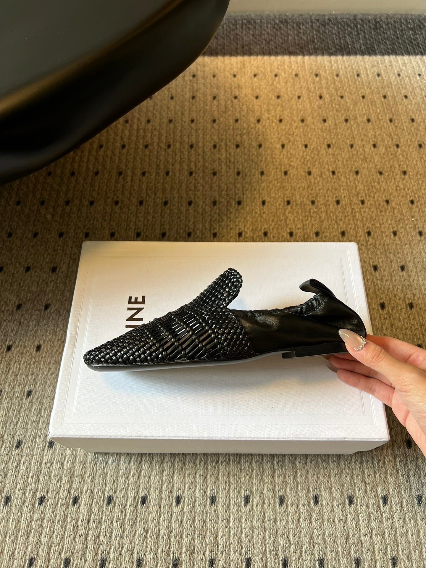 CELINE 26S LOAFERS IN BLACK WOVEN LAMBSKIN