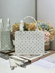 DIOR 26S BOOK TOTE BAG 26 IN MULTICOLOR MICRO FLORAL BAYADERE FABRIC