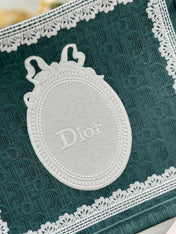 DIOR 26S BOOK TOTE BAG 26 IN TEAL GREEN AND WHITE BAYADERE FABRIC