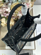DIOR 26S BOOK TOTE BAG 26 IN BLACK PATTERNED BAYADERE FABRIC