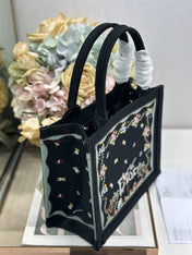 DIOR 26S BOOK TOTE BAG 26 IN BLACK PATTERNED BAYADERE FABRIC