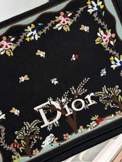 DIOR 26S BOOK TOTE BAG 36 IN BLACK PATTERNED BAYADERE FABRIC
