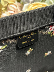 DIOR 26S BOOK TOTE BAG 36 IN BLACK PATTERNED BAYADERE FABRIC