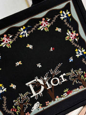 DIOR 26S BOOK TOTE BAG 42 IN BLACK PATTERNED BAYADERE FABRIC