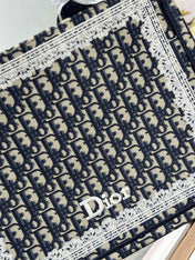 DIOR 26S BOOK TOTE BAG 36 IN NAVY BLUE AND BEIGE OBLIQUE FABRIC