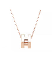 H WHITE SQUARE PINK GOLD NECKLACE