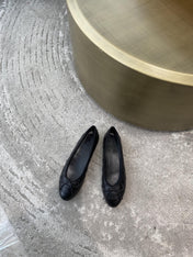 BALLET FLATS ALL BLACK QUILTED LAMBSKIN