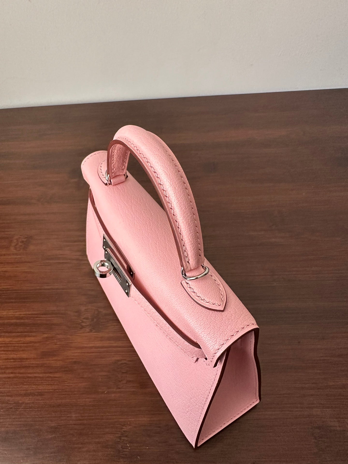 HM KELLY MINI 19 PINK CHEVRE SILVER HARDWARE