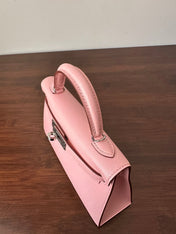 HM KELLY MINI 19 PINK CHEVRE SILVER HARDWARE