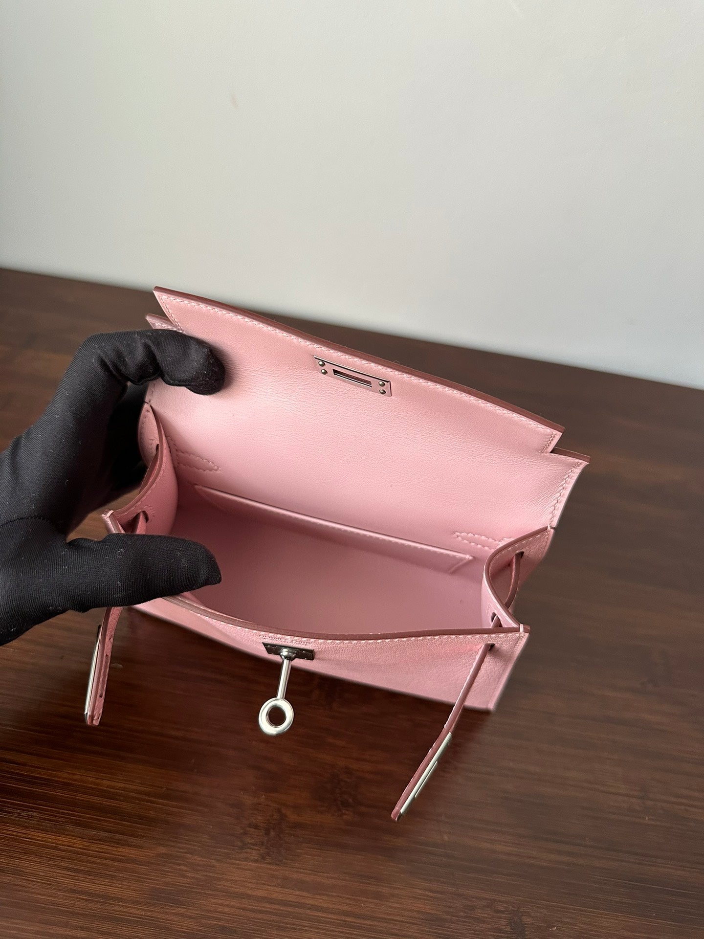HM KELLY MINI 19 PINK CHEVRE SILVER HARDWARE