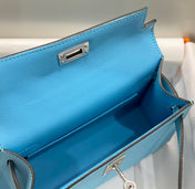 HM KELLY MINI 20 SKY BLUE EPSOM SILVER HARDWARE