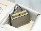 HM KELLY MINI 20 LIGHT GREY EPSOM GOLD HARDWARE