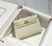 HM KELLY MINI 20 WHITE EPSOM SILVER HARDWARE