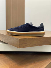 Loro Piana Tennis Walk Sneakers Suede Calf Split Navy Blue