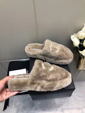 Fluffy Slippers Slides Gray