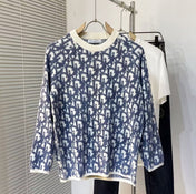 CD Oblique Sweater White Blue Wool