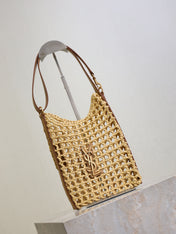 OXALIS 25  IN RAFFIA CROCHET AND LEATHER VINTAGE BROWN